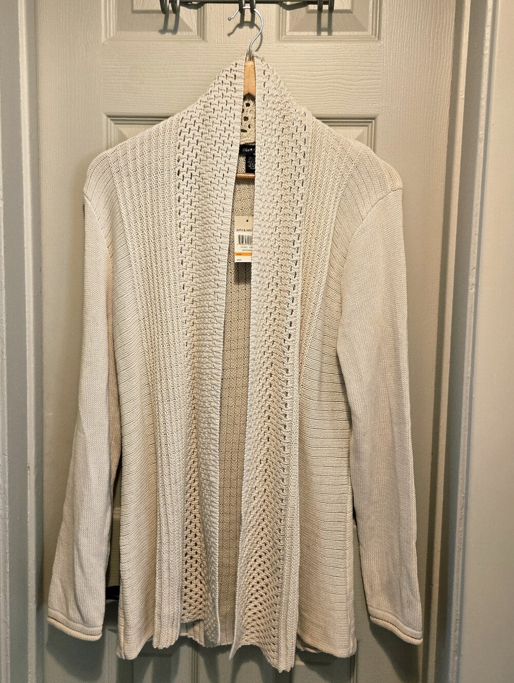 Cream Open-Front Knit Cardigan Sweater sz Small